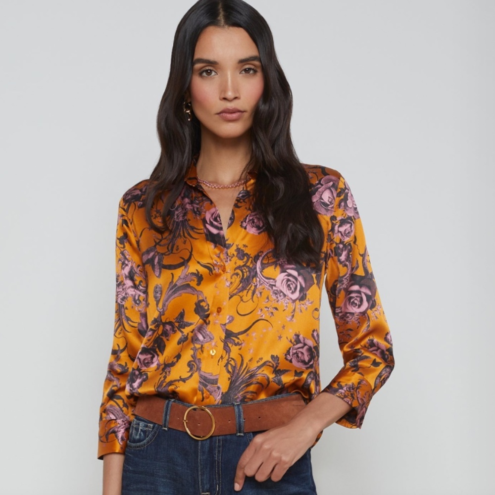 L'AGENCE Dani Floral Silk Charmeuse Blouse